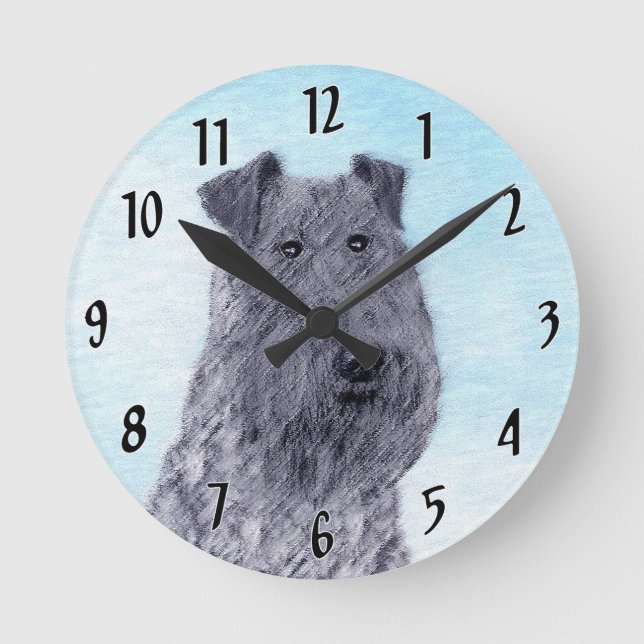 Kerry Blue Terrier Painting Cute Original Dog Art Round Clock (Front)