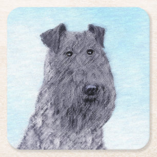 Kerry Blue Terrier Painting Cute Original Dog Art Square Paper Coaster