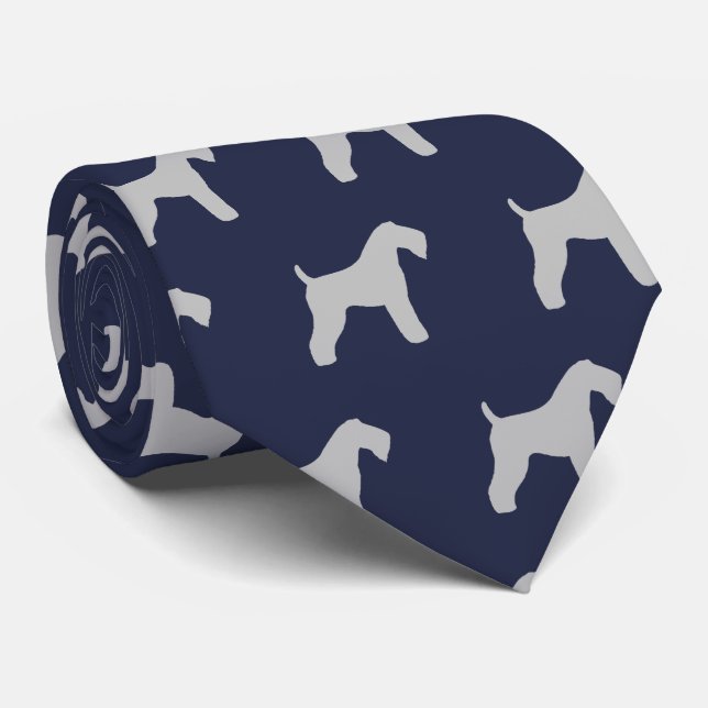 Kerry Blue Terrier Silhouettes Pattern Tie (Rolled)