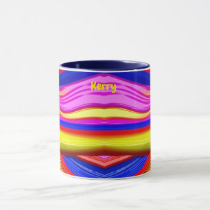 KERRY ~ Zany 3D Fractal ~ Pink, Yellow and Blue Mug