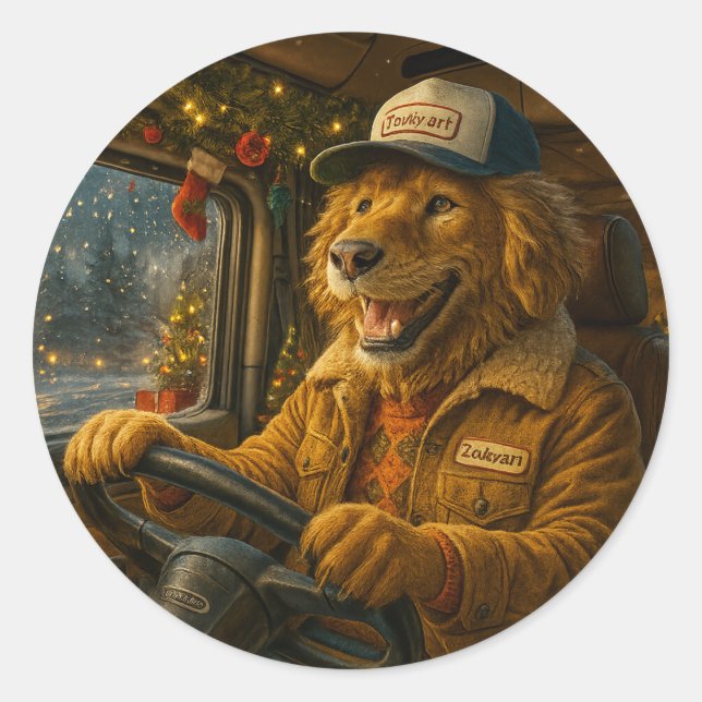 Kerst Sticker – De Gouden Chauffeur van Warmte (Front)