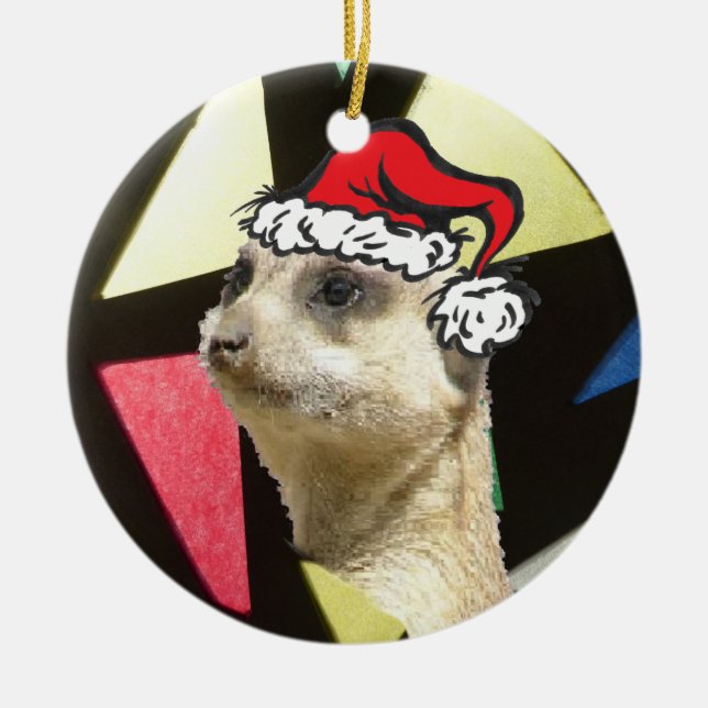 Kerst Stokstaartje Glas in Lood Cirkel Ornament (Front)