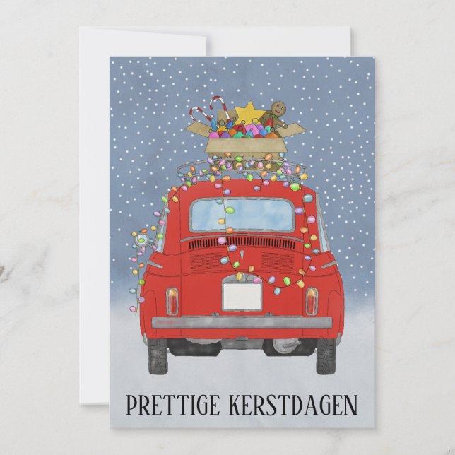 Kerstdagen Dutch Christmas Red Fiat 500  Holiday Card (Front)