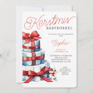 Kerstmis Luiertaart Rood Blauw Babyborrel Invitation