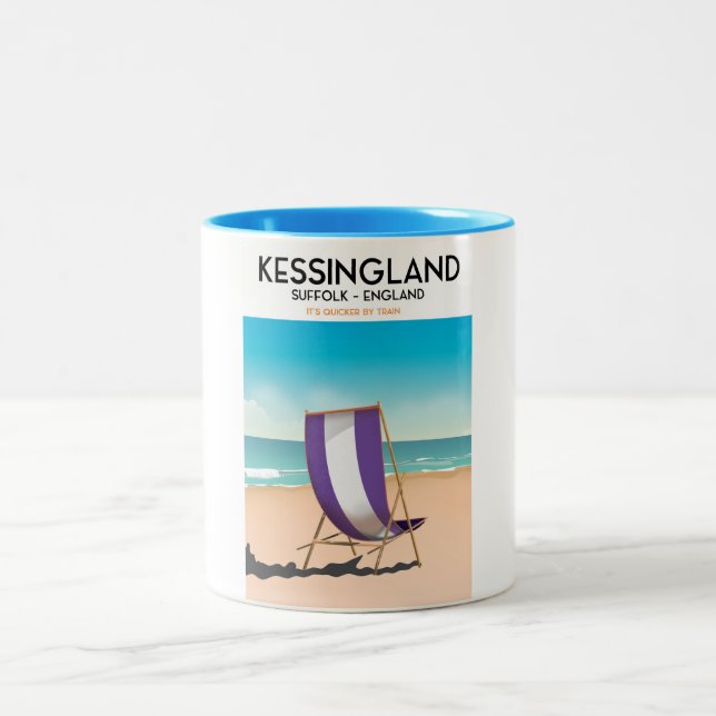 Kessingland, Suffolk England beach travel poster Two-Tone Coffee Mug (Center)