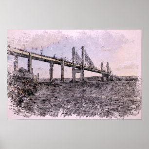 Kessock Bridge Inverness Artistic Watercolour Poster