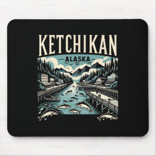 Ketchikan Alaska Ak Vintage Graphic Salmon Capital Mouse Pad