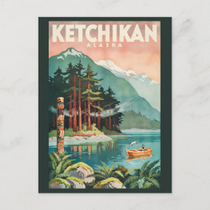 Ketchikan Alaska River Illustration Travel Art Postcard