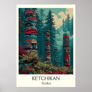 Ketchikan Alaska Totem Poles Forest Poster