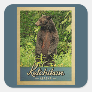Ketchikan Alaska Vintage Travel Bear Square Sticker