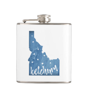 Ketchum Idaho Wood Grain Hip Flask
