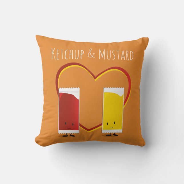 Ketchup and Mustard with Heart and Words Cushion (Front)