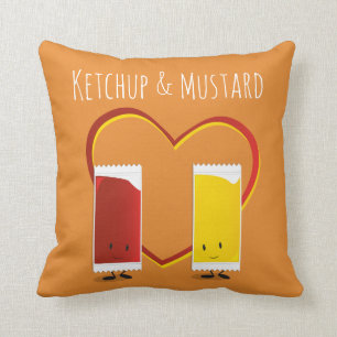 Ketchup and Mustard with Heart and Words Cushion