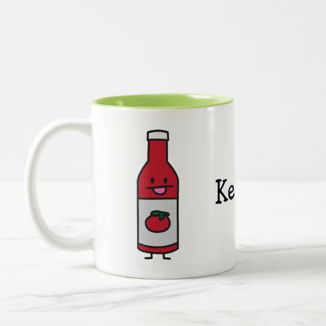 Ketchup Bottle Tomato Sauce Table condiment fancy Two-Tone Coffee Mug (Left)