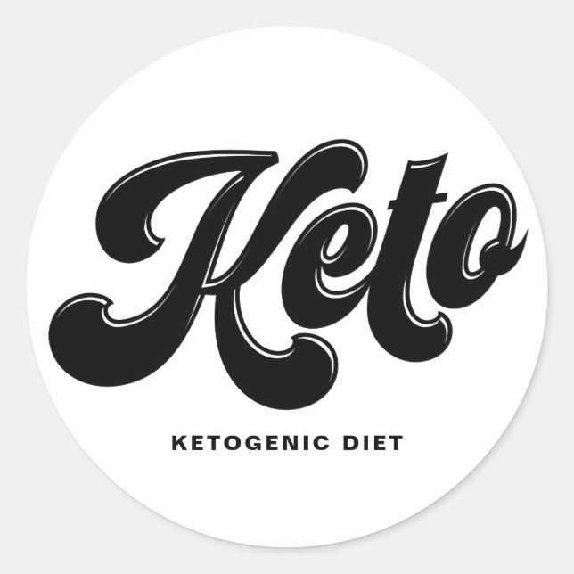 Keto Black Retro Script Typography Personalised Classic Round Sticker (Front)