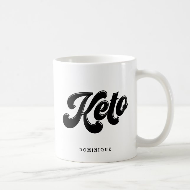 Keto Black Retro Script Typography Personalised Coffee Mug (Right)