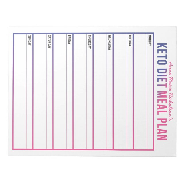 Keto Diet Meal Plan  Notepad (Front)