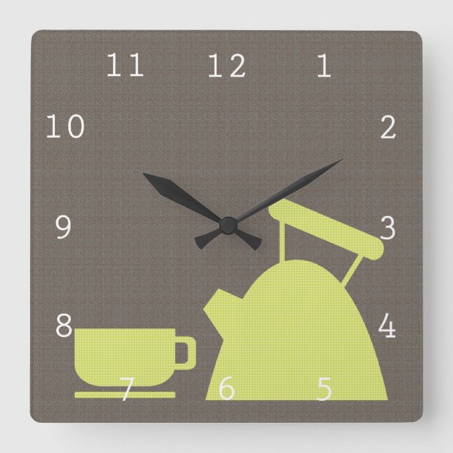 Kettle and Tea Cup Square Wall Clock (Front)