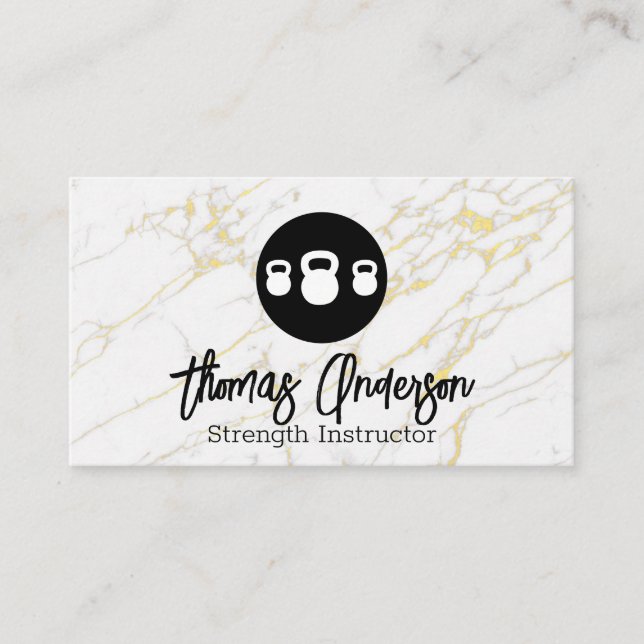 Kettle Bell Logo | Gold Marble Background Business Card (Front)