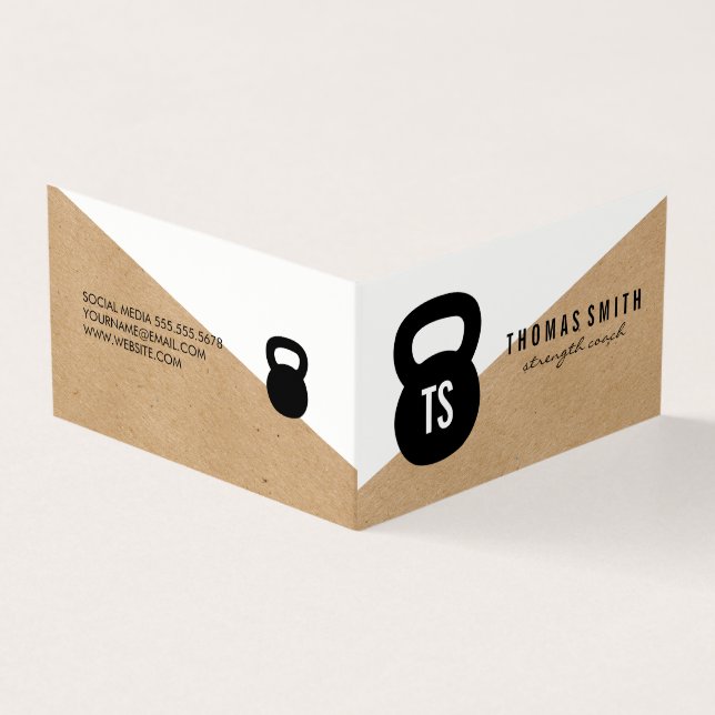 Kettle Bell Personal Trainer Geometric Business Card (Outside)