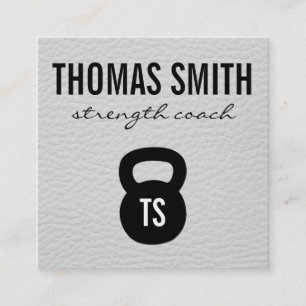 Kettle Bell Personal Trainer White Leather Square Business Card
