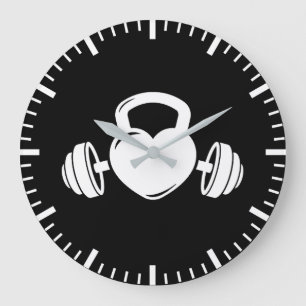 Kettlebell Barbell Love - Gym Workout Motivational Large Clock