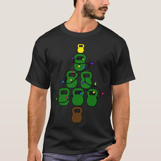 Kettlebell Christmas Tree With Lights T-Shirt (Front)