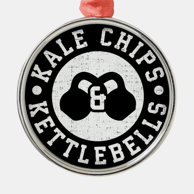 Kettlebells and Kale Chips - Funny Novelty Workout Metal Ornament (Front)