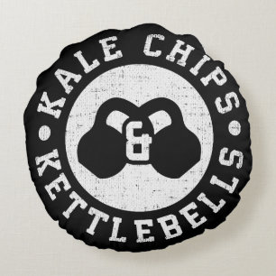 Kettlebells and Kale Chips - Funny Novelty Workout Round Cushion