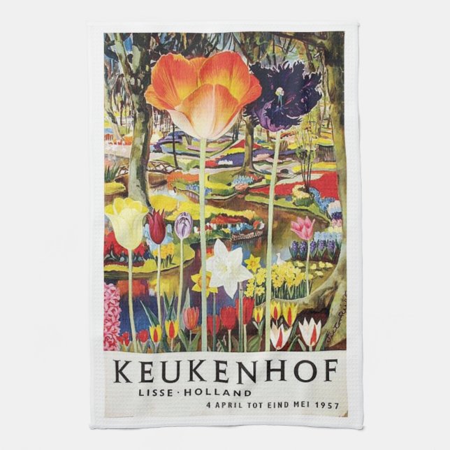 Keukenhof Gardens Holland Tulips Vintage Tea Towel (Vertical)