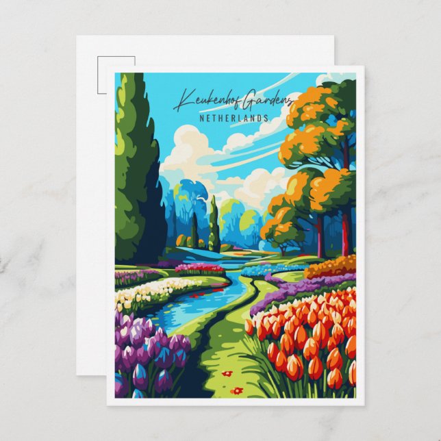 Keukenhof Gardens vintage travel illustration Postcard (Front/Back)