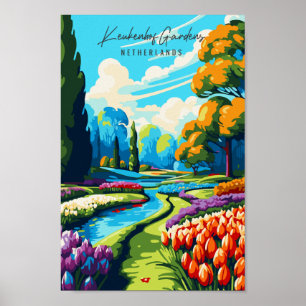 Keukenhof Gardens vintage travel illustration Poster