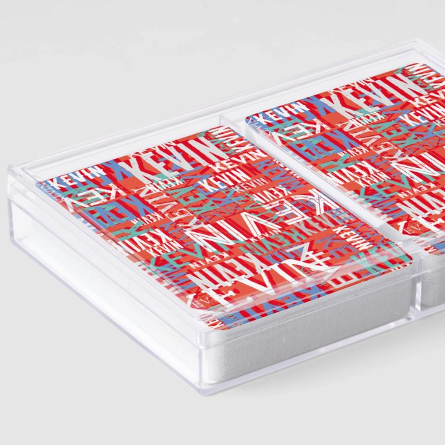 Kevin Custom Name Repeated Modern Reddish Colour Playing Cards (Creator Uploaded)
