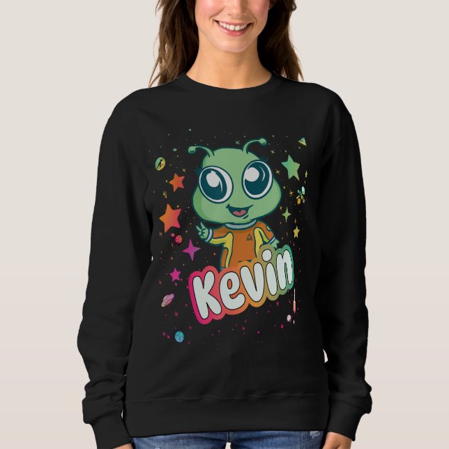 KEVIN - Cute Boy Name with cute Alien Sweatshirt (Front)