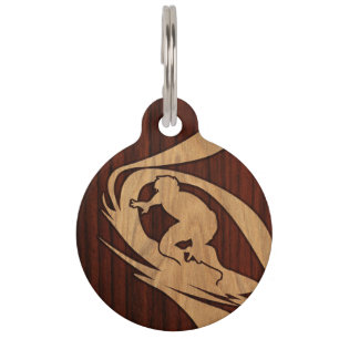 Kewalos Hawaiian Surfer Faux Wood Pet Tag