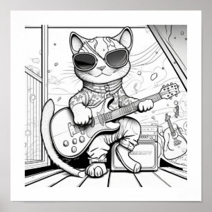 Kewl Jazzy Cat with sunglasses playing guitar Poster