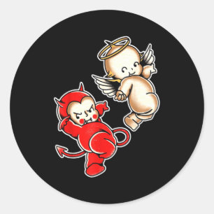Kewpie baby devil angel cherubs classic round sticker