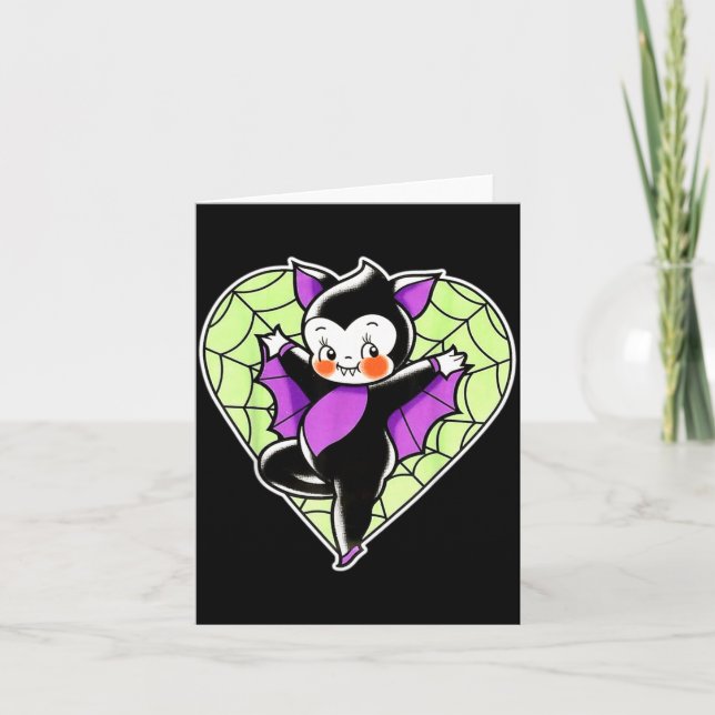 Kewpie Baby Vampire Bat Spiderweb Heart Card (Front)