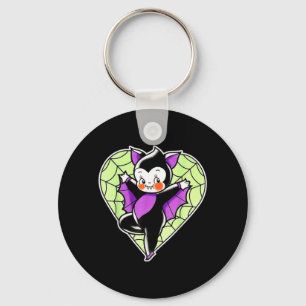 Kewpie Baby Vampire Bat Spiderweb Heart Key Ring