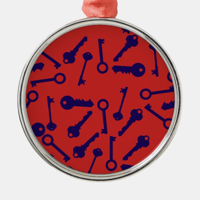 Key Blue Pattern Product Metal Ornament (Front)