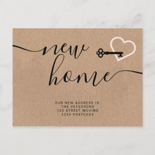 Key blush pink kraft new home heart moving announcement postcard