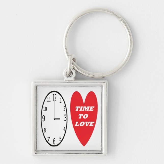 Key Chain Clock With Red Heart Time To Love (Front)