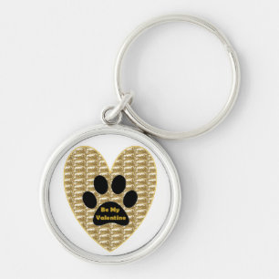 Key Chain Gold Ribbed Black Paw Be My Valentine