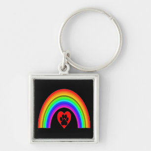 Key Chain Heart With Paw Under A Rainbow