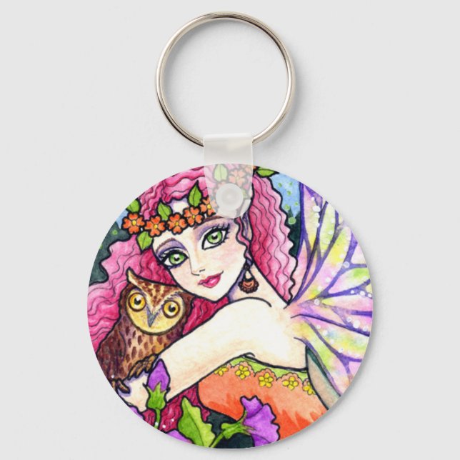 Key Chain Owl Flower Fairy Fantasy by Ann Howard (Front)