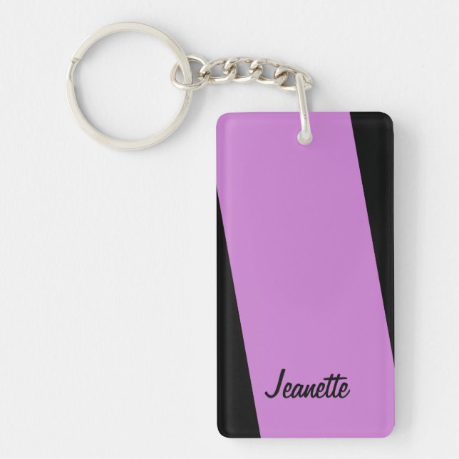 Key chain, Rectangular Double Sided Purple Stripe Ring (Front)