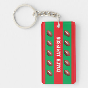 Key chain, Red & Green, for Football Coach, Player Ring