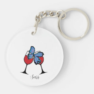 Key Chain : Wine Glasses with a Butterfly