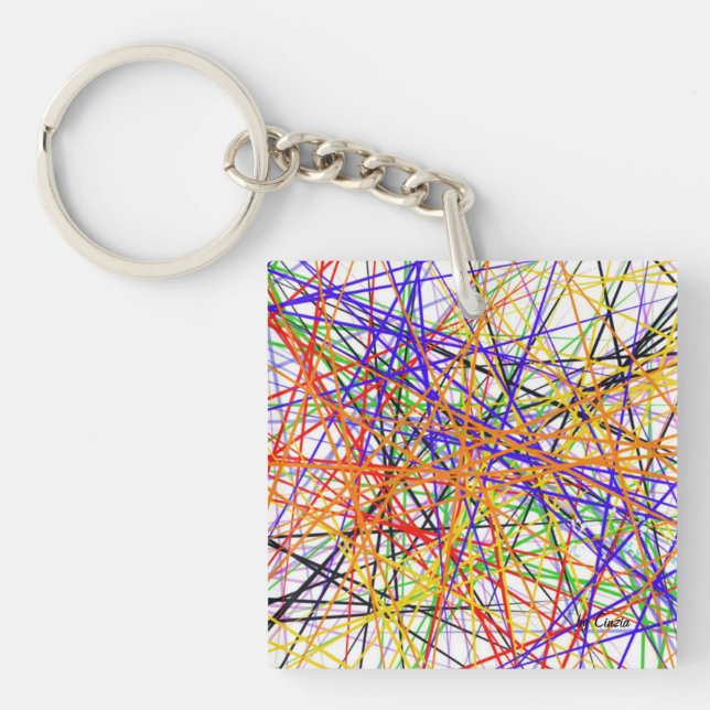 Key-chain with abstract colourful lines key ring (Front)