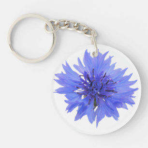key chain with single blue cornflower design